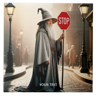 Fantasy Cute Wizard Sign Stop Ceramic Tile