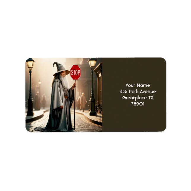 Fantasy Cute Wizard Sign Stop Label (Front)