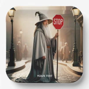 Fantasy Cute Wizard Sign Stop Paper Plate