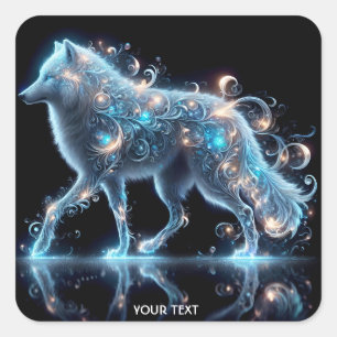Fantasy Cute Wolf Blue Reflection Square Sticker
