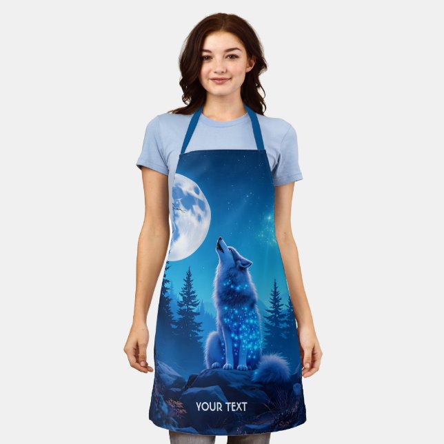 Fantasy Cute  Wolf Double Exposition  Apron (Worn)