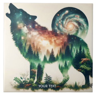 Fantasy Cute Wolf Double Exposition Ceramic Tile