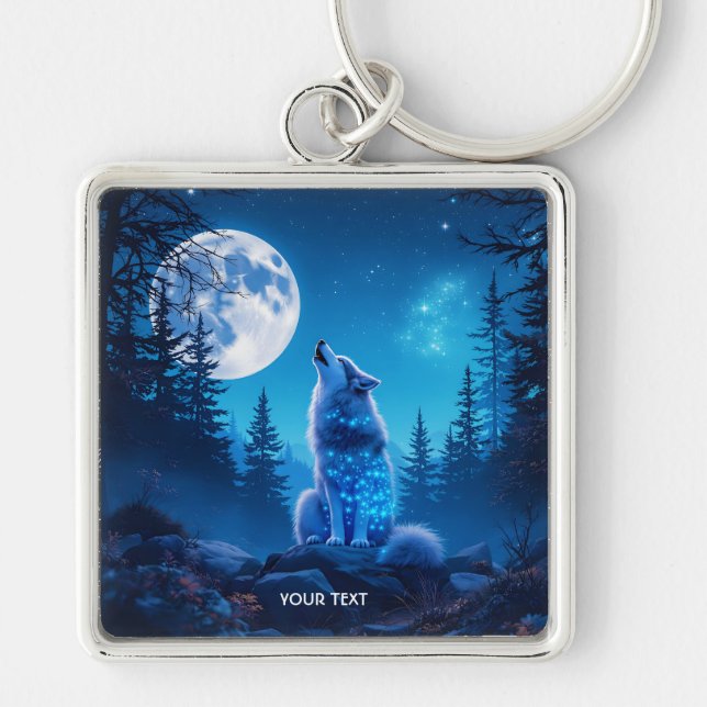 Fantasy Cute  Wolf Double Exposition  Key Ring (Front)