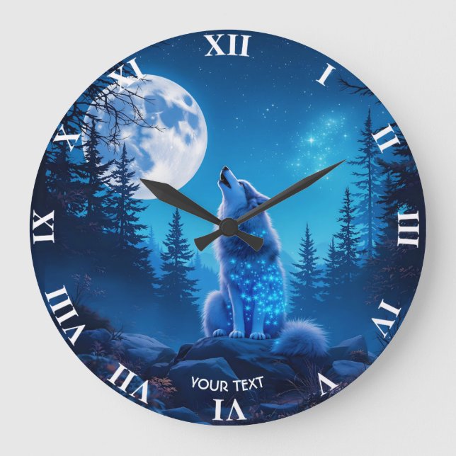 Fantasy Cute  Wolf Double Exposition  Large Clock (Front)