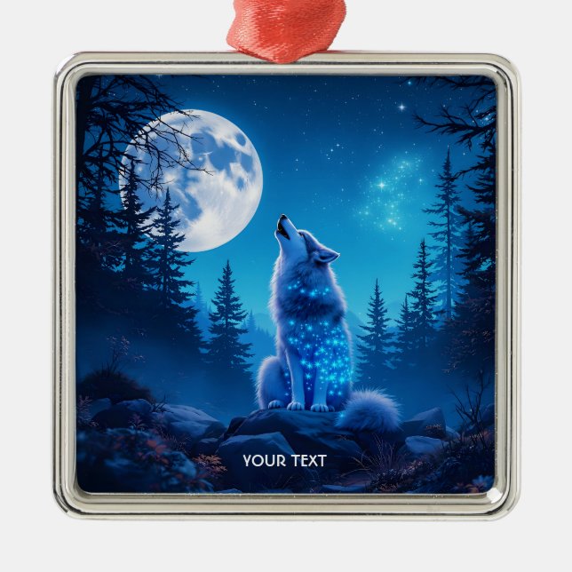 Fantasy Cute  Wolf Double Exposition  Metal Ornament (Front)