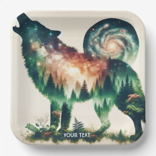 Fantasy Cute Wolf Double Exposition Paper Plate