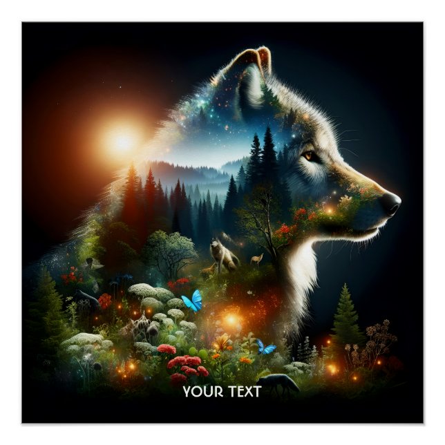 Fantasy Cute Wolf Double Exposition Poster (Front)