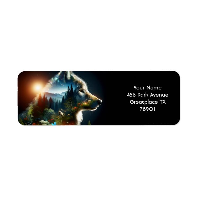 Fantasy Cute Wolf Double Exposition Return Address Label (Front)