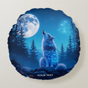 Fantasy Cute  Wolf Double Exposition  Round Cushion