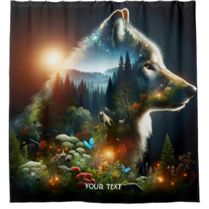 Fantasy Cute Wolf Double Exposition Shower Curtain
