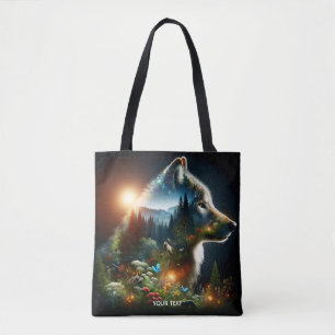 Fantasy Cute Wolf Double Exposition Tote Bag