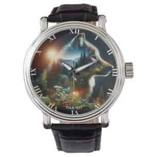 Fantasy Cute Wolf Double Exposition Watch