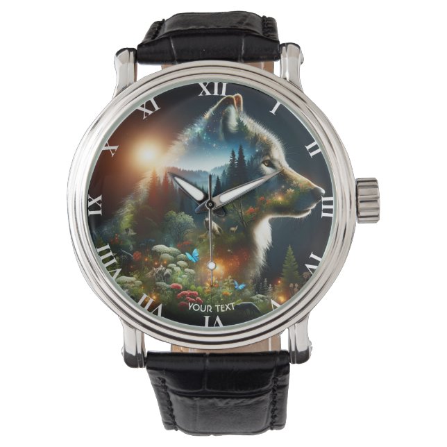 Fantasy Cute Wolf Double Exposition Watch (Front)