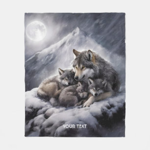Fantasy Cute Wolf Family Winter Fleece Blanket