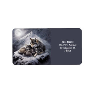 Fantasy Cute Wolf Family Winter Label