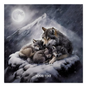 Fantasy Cute Wolf Family Winter Poster
