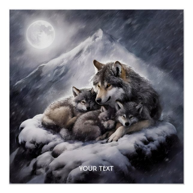 Fantasy Cute Wolf Family Winter Poster (Front)