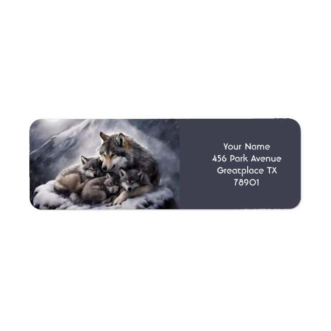 Fantasy Cute Wolf Family Winter Return Address Label (Front)