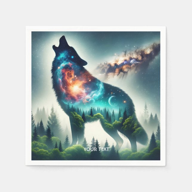 Fantasy Cute Wolf Forest Space Napkin (Front)
