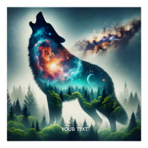 Fantasy Cute Wolf Forest Space Poster