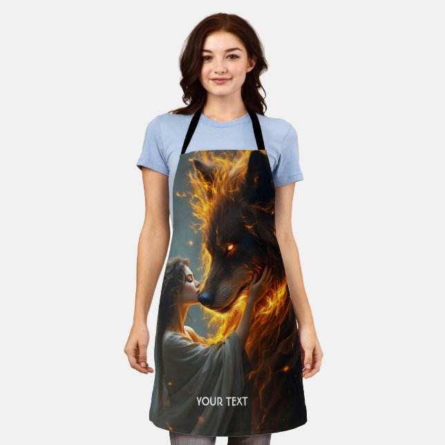 Fantasy Cute Wolf Girl Fire Apron (Worn)