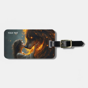 Fantasy Cute Wolf Girl Fire Luggage Tag