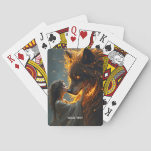 Fantasy Cute Wolf Girl Fire Playing Cards