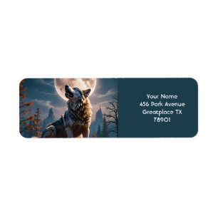 Fantasy Cute Wolf Howling To Moon Return Address Label