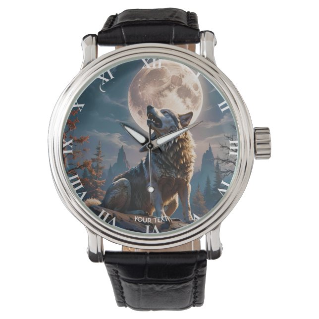 Fantasy Cute Wolf Howling To Moon Watch (Front)