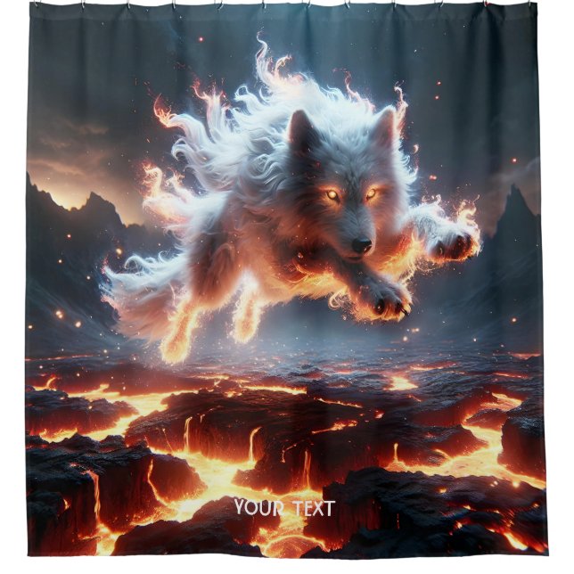 Fantasy Cute Wolf Lava Fire Shower Curtain (Front)