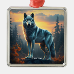 Fantasy Cute Wolf On Rock Metal Ornament