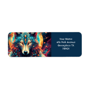 Fantasy Cute Wolf Space Planets Return Address Label