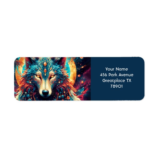 Fantasy Cute Wolf Space Planets Return Address Label (Front)