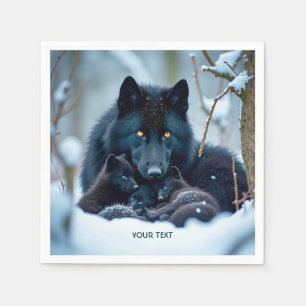 Fantasy Cute Wolf Two Pups Napkin