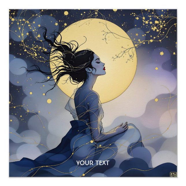 Fantasy Cute  Woman Trees Moon Poster (Front)