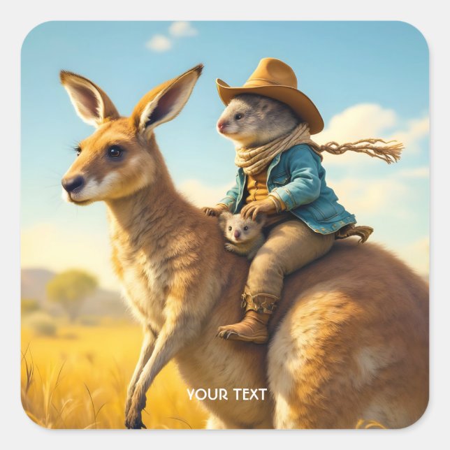 Fantasy Cute Wombat Kangaroo Koala Square Sticker (Front)