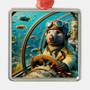 Fantasy Cute Wombat Pilot Underwater Metal Ornament