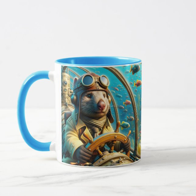 Fantasy Cute Wombat Pilot Underwater Mug (Left)