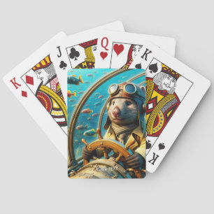 Fantasy Cute Wombat Pilot Underwater Playing Cards