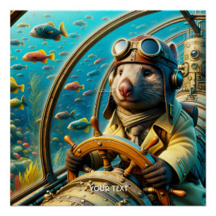 Fantasy Cute Wombat Pilot Underwater Poster