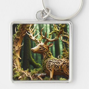 Fantasy Cute Wooden Carving Deer Key Ring