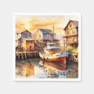Fantasy Cute Wooden Fishing Trawler Napkin
