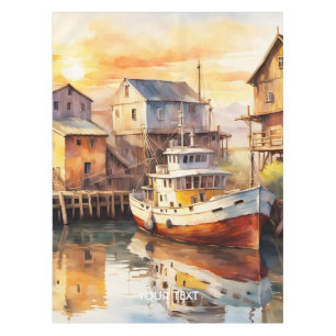 Fantasy Cute Wooden Fishing Trawler Tablecloth