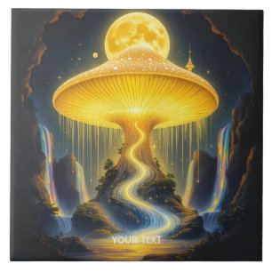 Fantasy Cute Yellow Ancient Mushroom Ceramic Tile