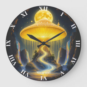 Fantasy Cute Yellow Ancient Mushroom Large Clock