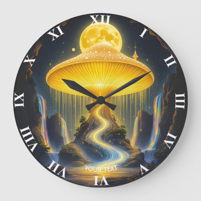 Fantasy Cute Yellow Ancient Mushroom Large Clock (Front)