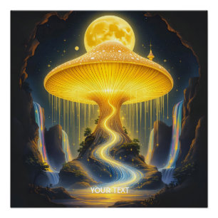 Fantasy Cute Yellow Ancient Mushroom Poster