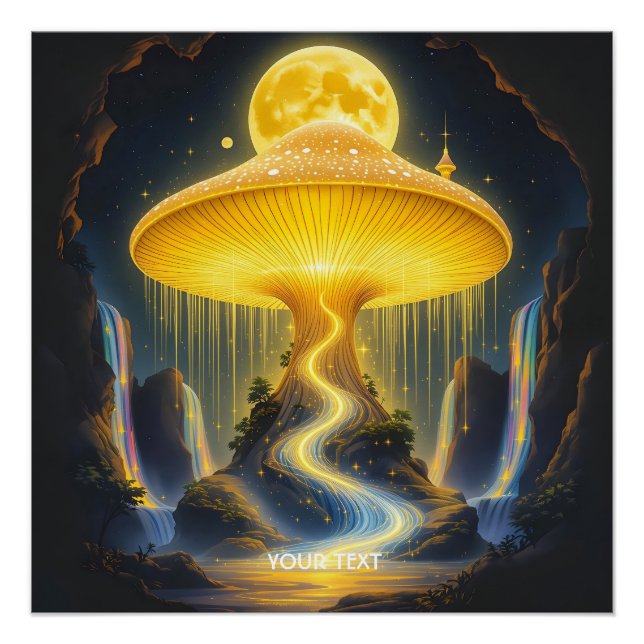 Fantasy Cute Yellow Ancient Mushroom Poster (Front)