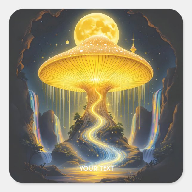 Fantasy Cute Yellow Ancient Mushroom Square Sticker (Front)