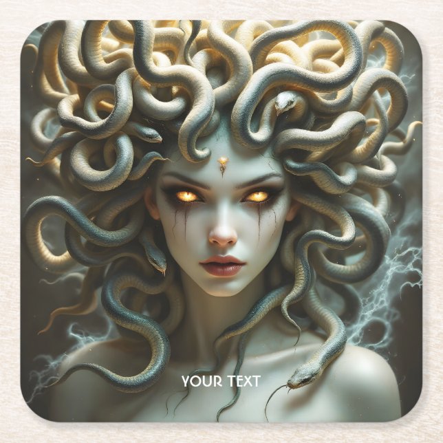 Fantasy Cute  Yellow Eyes Snakes Square Paper Coaster (Front)
